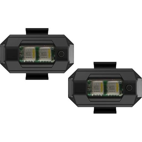 Lot de 2 feux stroboscopiques LED rechargeables par USB pour moto, universels, légers et haute visibilité. (1/5)