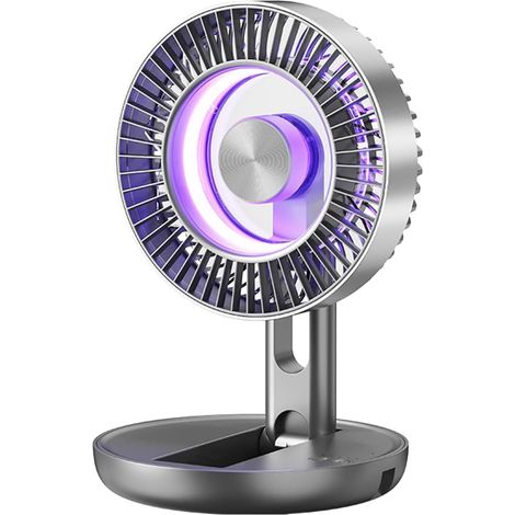 Nouveau Ventilateur De Bureau Usb Trois En Un Avec Lumière Led Colorée Ventilateur De Table Portable Réglable Sur 5 Vitesses Ventilateur Portable Pliable Pour Chambre Camping Dortoir (Gris Étoilé) (1/5)