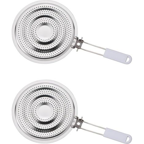 Réducteur de diffuseur de chaleur de cuisine, pare-flamme avec poignée amovible, acier inoxydable, lot de 2 (1/5)