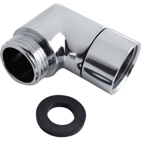 Adaptateur de douchette à 90° - Coude 1/2" - Pour pommeau de douche - Rallonge de tuyau de douche - Argenté (1/5)