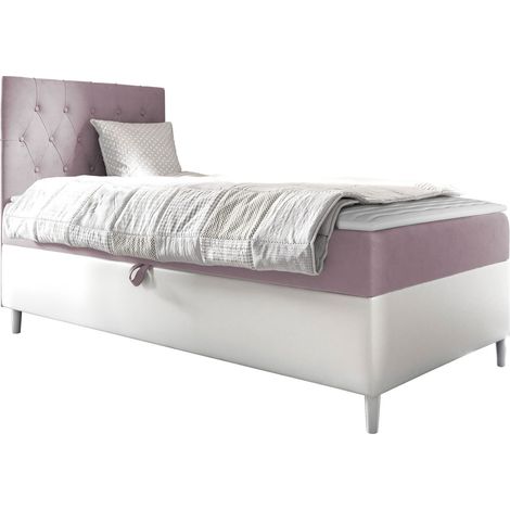 Cama continental Lucus VII, Soft 017 + Fresh 9, Individuales, Continental, 80x200, Cuero ecológico, Tapiz, Somieres, 82x208x115cm (1/5)