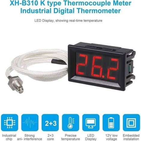 XH-B310 Thermomètre Numérique Industriel, 12 V -30800 °C K-type M6 Testeur de Thermocouple Affichage LED Thermographe-LIAIKI