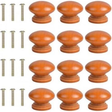 Runde Pilzförmige Schubladengriffe aus Naturholz, 12 Stück mit Schrauben für Schränke und Kommoden.