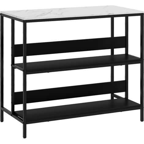 GagaIlot de cuisine 2 étagères de style moderne en acier noir et plateau MDF aspect marbre 100L x 50P x 90H cm - noir (1/5)