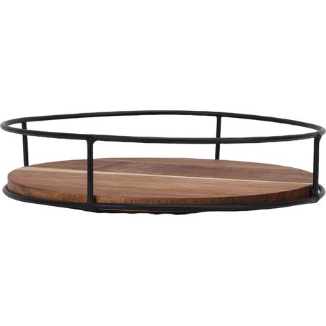 Plateau tournant organisateur rotatif rangements épices pour placard garde-manger comptoir cuisine compact polyvalent rond bac organisation en bois et alliage 25x25x5 cm (1/5)