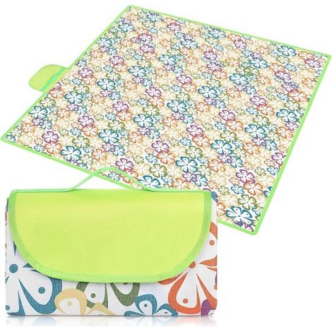 Couverture de pique-nique   150 x 200 cm, pliable, imperméable, portable, extra large, idéale pour la plage, le camping, le sable, et le transport grâce à sa poignée. Motif : Fleur Colorée. (1/5)