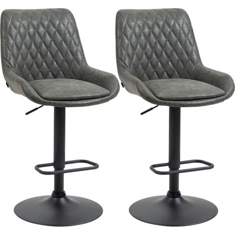 Tabouret de bar design hauteur ajustable avec repose-pied, couleur gris foncé et noir. Dimensions : 51 × 59 × 117 cm