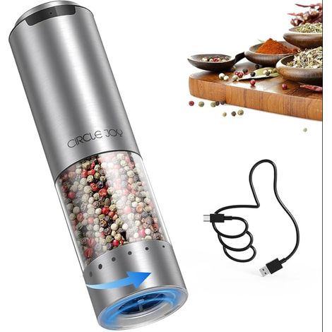 Moulin à Poivre Électrique en Acier Inoxydable Rechargeable Moulin à Épices avec Récipient Transparent de Lumière LED Blanche et Grosseur Réglable par L'extérieur (1/5)