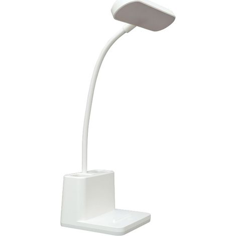 Lampe de bureau pour enfant rechargeable par USB, col de cygne flexible, porte-crayon et support pour téléphone, blanc (1/5)