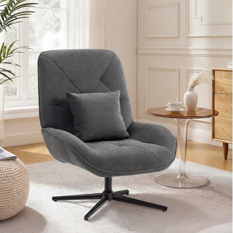 Fauteuil pivotant en chenille gris foncé, dossier haut, coussin lombaire, 92 x 72 x 96 cm (1/5)