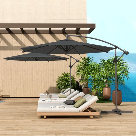Parasol déporté octogonal rabattable diamètre 3 m parasol de jardin avec pied en croix gris foncé
