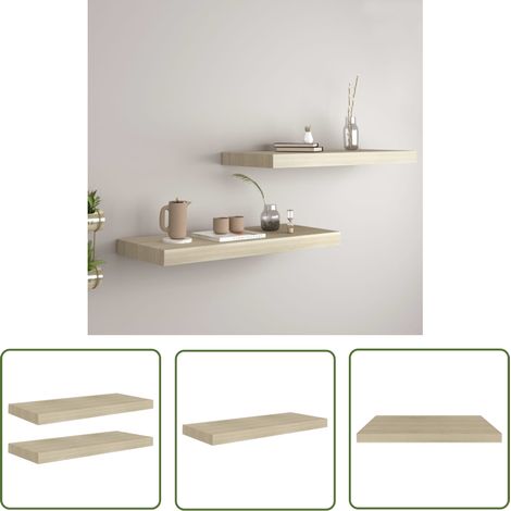 The Living Store Étagères murales flottantes 2 pcs chêne 60x23,5x3,8 cm MDF - Étagères Murales - Étagères Flottantes - Décoration Murale - Rangement Mural - Meubles Déco (1/5)