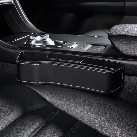 (noir à gauche) Boîte de rangement multifonction pour siège auto, pochette universelle pour portefeuille, pièces, clés, cartes, gobelet et porte-téléphone (1/5)