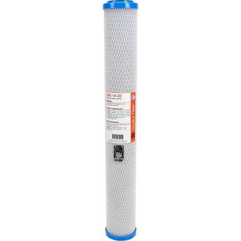 Cartouche filtrante charbon actif 20'' 10µm – Filtration de 12000 litres – Compatible avec carters 20'' – Élimine chlore et pesticides – Crystal Filter - CBE-10-20