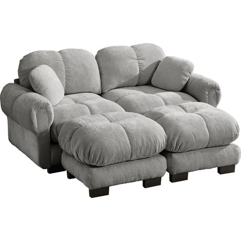 ELVMI Divano Modulare con Pouf Mobili, Cuscini Trapuntati e Cuscino Rimovibile in Ciniglia Grigio Chiaro (1/5)