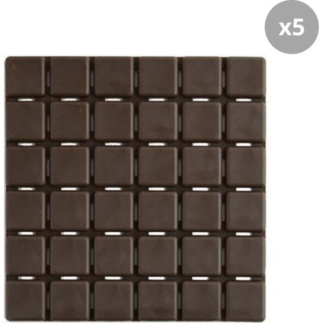 Lot de 5 Tapis antidérapants de douche ou baignoire Caoutchouc QUADRO 13x13cm Chocolat MSV (1/5)
