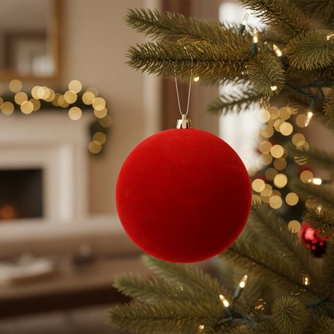Pallina per albero di Natale in poliestere color rosso natalizio effetto vellutato -Confezione da 1 pezzo Ø 12 cm (1/4)