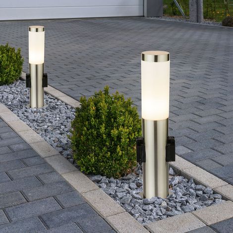 Set di 2 luci da terra per veranda in acciaio inox da giardino IP44 prese di illuminazione (1/5)
