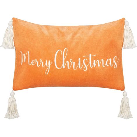 Cuscino decorativo in cotone velluto con motivo natalizio e nappe arancione 30 x 50 cm Lithops