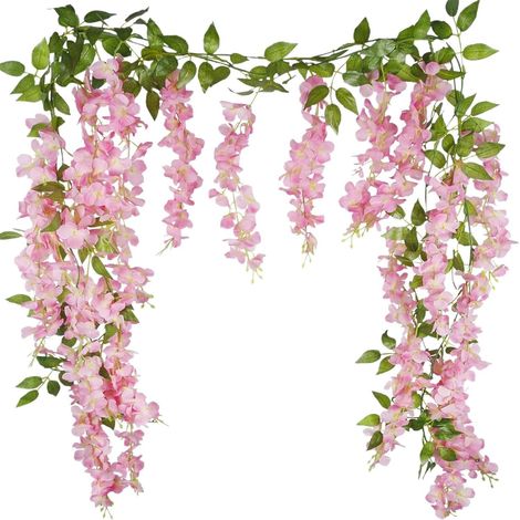2Pièces Rose Wisteria Fleurs Artificielles, 180cm Fausse Fleur Decoration, Plantes Artificielles Guirlande, 60cm Bouquet Glycine Artificielle pour Extérieur Intérieur Mariage Mur Maison Jardin (1/5)