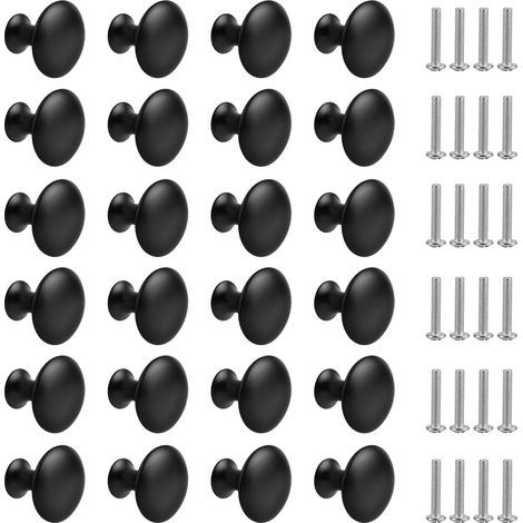 AIDUCHO 24 Pièces Bouton de Tiroir Noir Mat,Boutons de Placard Rond Bouton de Meubles avec Vis pour Armoire Cuisine Tables Chevet(30mm) (1/5)