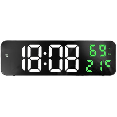 Große digitale LED-Spiegeluhr, elektronischer Wecker für Zuhause, großes Display, Wanduhr, weiß und grün