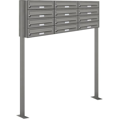 12er Premium Standbriefkasten Aluminiumgrau RAL 9007 freistehend Postkasten 3x4 (1/5)