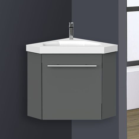Aica Meuble de coin en pentagone, 39,5x39,5x42cm, avec vasque + une porte, Anthracite