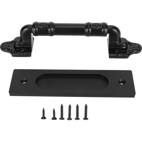Poignée pour porte coulissante à double face noire avec fixation en surface, destinée aux garages et portails (1/5)