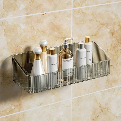 Étagère de rangement d'angle murale grise pour cosmétiques, en plastique, sans perçage, pour accessoires de salle de bain (1/5)