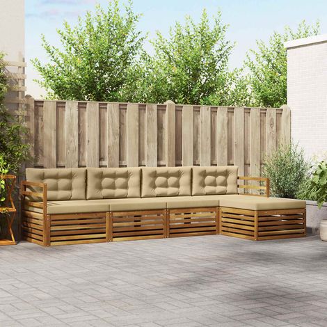 vidaXL Outdoor-Sofagarnitur mit Kissen 5 pcs Natur und Beige (1/5)