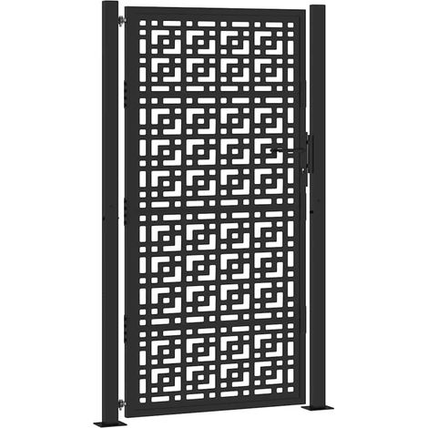 Vidaxl – Portail de jardin noir 100x175 cm en acier Corten – Design découpé au laser – Système de verrouillage avec 3 clés – Montage facile