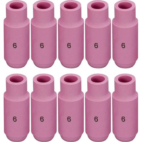Lot de 10 buses en alumine et coupelles en céramique pour soudage TIG  buse n° 6 pour torches de soudage TIG WP 17, 18 et 26.