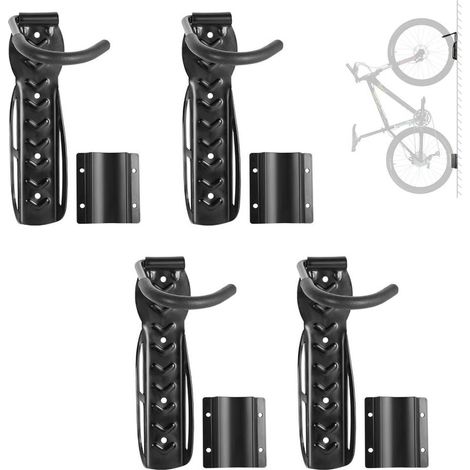 Lot de 4 Support Vélo Mural, Support Mural Crochet pour Vélo avec Support de La Roue Arrière pour Rangement Maison Garage, Convient pour Les Roues Jusqu’ à Environ 5 cm (1/5)