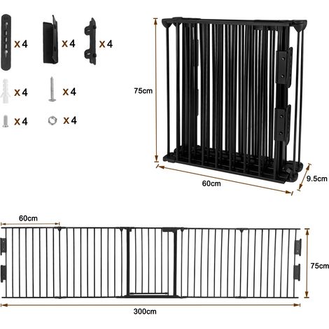 HENGMEI Grille de Protection de Cheminée Feux Pliable en Métal avec Porte de 300 cm - Barrière de Sécurité pour Enfants, Bébé et Animaux Domestiques - 5 Panneaux - Multi-Fonction Flex - Noir (1/5)