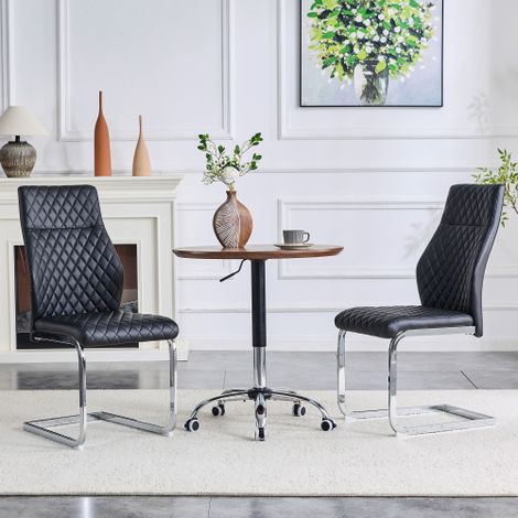 [Lot de 2] Chaises de salle à manger noires matelassées en losanges : Dossier haut + coussin d'assise confortable  structure en métal argenté  antidérapantes et robustes — idéales pour les salles à ma (1/4)