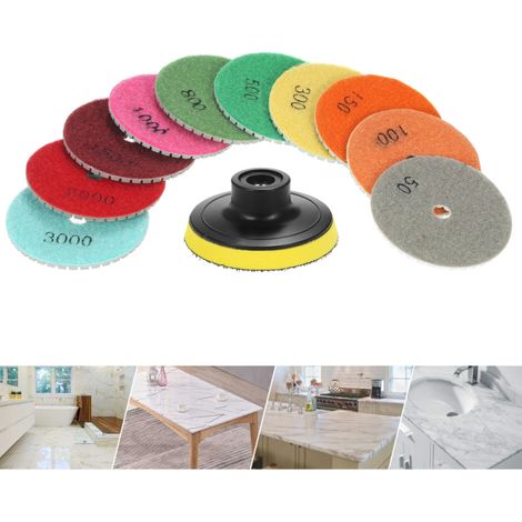 10 disques de polissage diamantés flexibles de 7,6 cm (3 pouces) pour utilisation humide + 1 plateau de support pour granit, marbre, pierre, carrelage, céramique et béton (1/5)