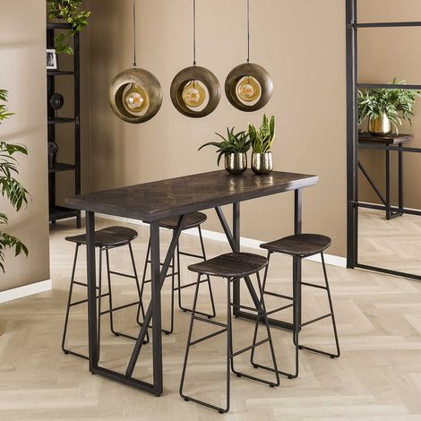 Table haute industrielle 140x60 en métal et teck foncé Kasper (1/5)