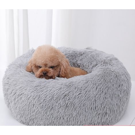 Tapis, coussin et matelas pour chien,Niche en Peluche et-Lit apaisant en Forme de Donut,Anti-anxiété-Lit Confortable pour Chiens de Taille Moyenne-Sommeil amélioré100 cm de diamètre extérieur, Gris C (1/2)