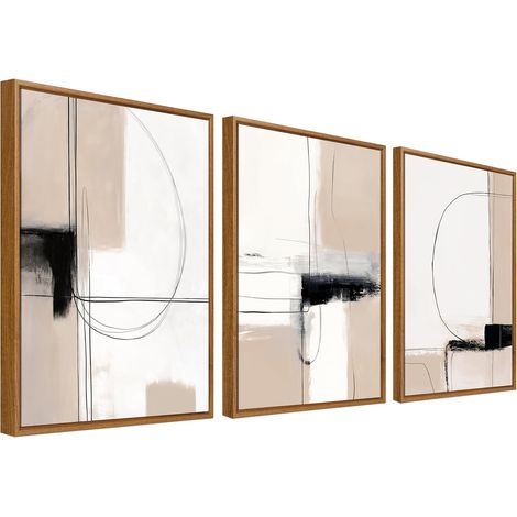 3Pcs Beige kaki Noir Minimaliste Tableau Encadré Poster Mural Lignes Géométriques Abstraites Affiche Peinture Impression sur Toile Tableau Decoration Murale Salon Chambre Salle à manger 40x60cm x3pcs (1/5)
