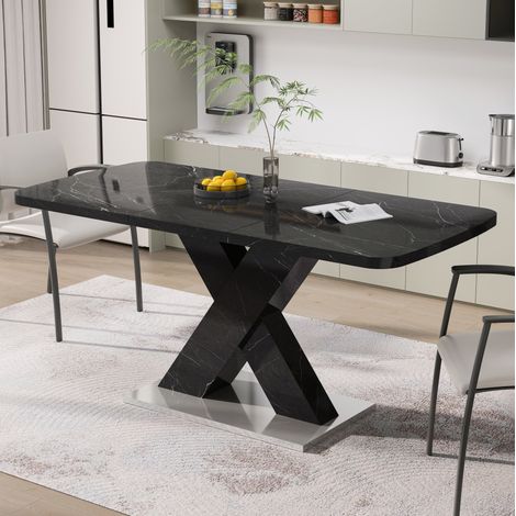 Tavolo rettangolare estensibile 120-160 cm, piano effetto marmo nero, MDF e acciaio HAVRYA (1/5)