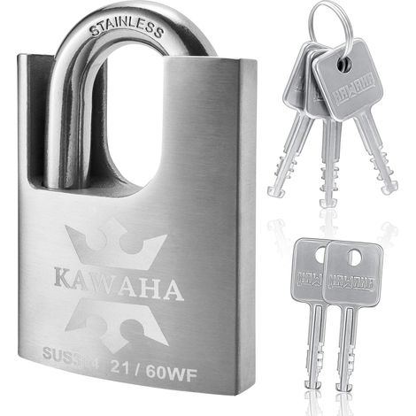 21/60KD-5SK Cadenas en acier inoxydable avec clé pour usage intérieur et extérieur (robuste, antirouille) (60 mm) avec clé différente, 5 clés en acier inoxydable (1/5)