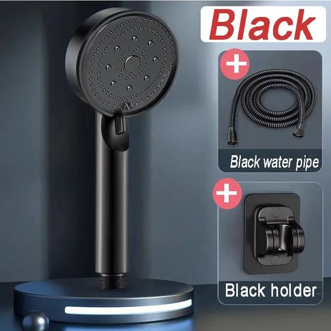 (Ensemble noir - 3 pièces) Pommeau de douche 5 modes, pression réglable, économie d'eau, massage par jet d'eau, accessoires de salle de bain (1/5)