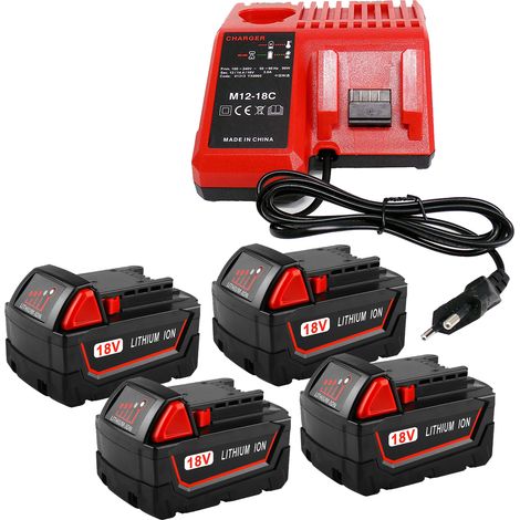 4X Akku mit 1X M12-18C Ladegerät für Milwaukee M18B5 18V 5.0Ah Ersatzakku Ersatz für Milwaukee 48-11-1890, 48-11-1860, 48-11-1852, 48-11-1850, 48-11-1840, 48-11-1828, 48-11-1822 (1/5)