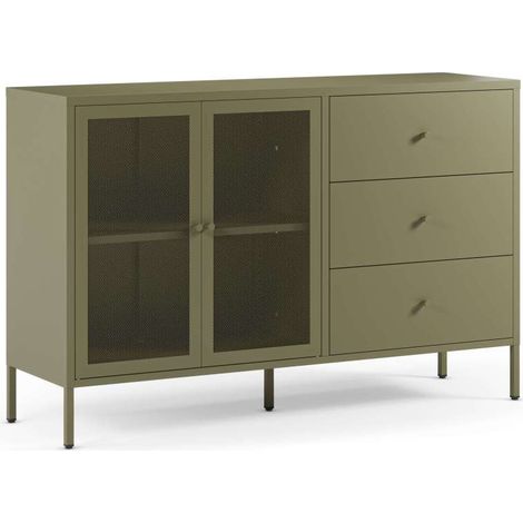 Mueble aparador 2 puertas 3 cajones modelo Felix acabado metal verde, 140cm(ancho) 90cm(alto) 40cm (largo) (1/5)