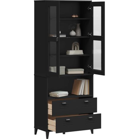 Highboard VIKEN Schwarz 80x40x200 cm Massivholz Kiefer