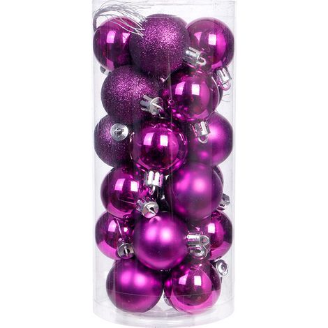 (Violet 3 cm) Lot de 24 boules de Noël, boules en plastique électroplaqué, décorations pour sapin de Noël