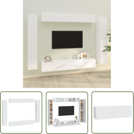 The Living Store 8-tlg. TV-Schrank-Set Weiß Holzwerkstoff - TV-Schrank - Holzwerkstoff Möbel - Wohnzimmer Dekoration - Wandmontage - Fernsehtisch (1/5)