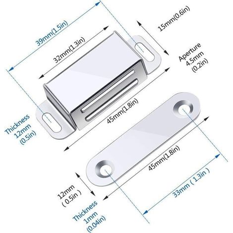 Loquet Magnetique. 12 Pièces Aimants loqueteaux magnétiques Placard Aimant Puissant Robuste Jusqu'à 6kg. Pour Tiroirs Porte de Douche Aimanté Armoire Placard. Cabinet. Meubles (45mm-12pc) (1/3)