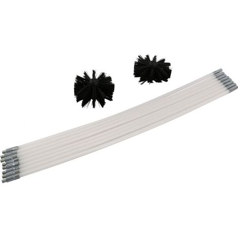 Brosse de nettoyage pour tuyaux/conduits d'évacuation de sèche-linge, séparateur de poussière pour cheminées, extensible jusqu'à 4,88 mètres, 2 têtes de brosse incluses.